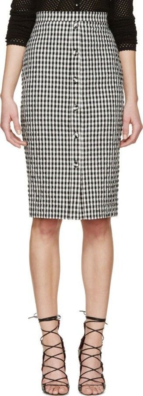 ALTUZARRA Black Gingham Balthazar Seersucker Button Pencil Skirt SIZE 40 US 8
